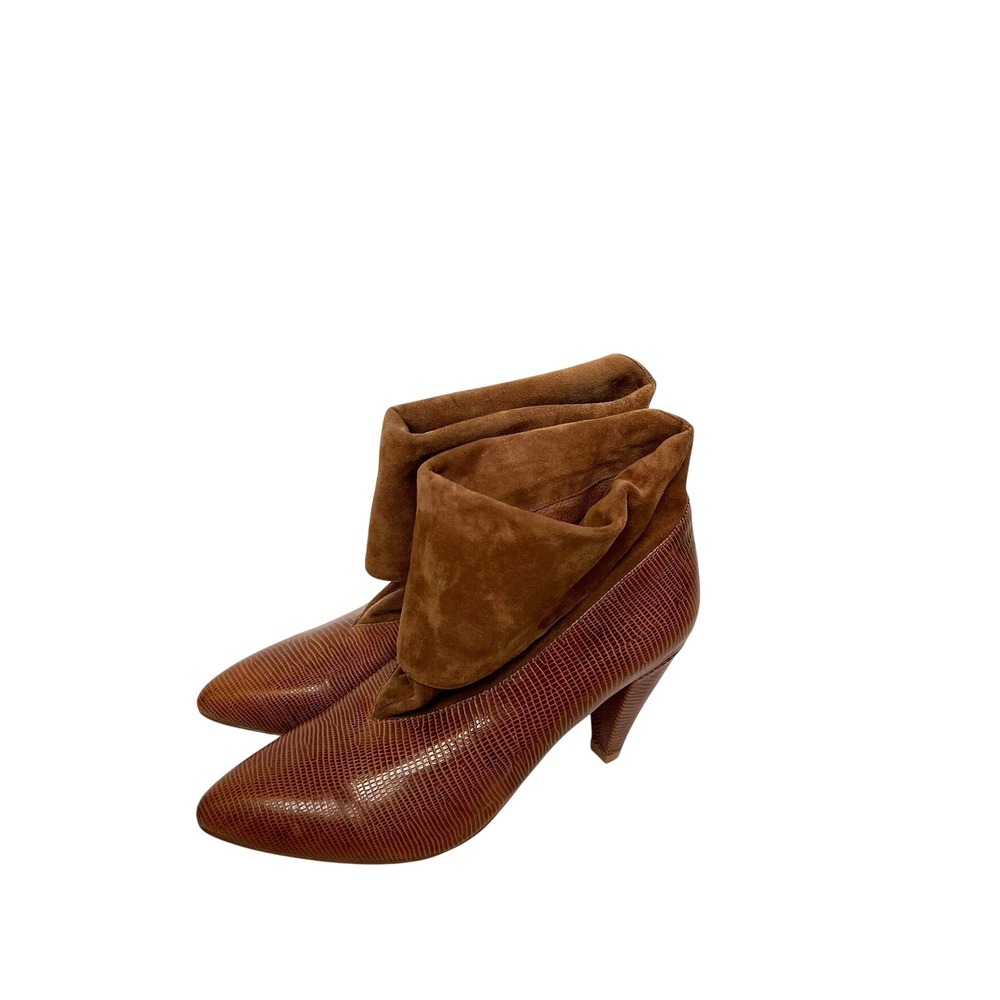 Jeffrey Campbell Rabiosa  Lizard Embossed Suede Ankle Boots Sz 7 Cognac Slouchy